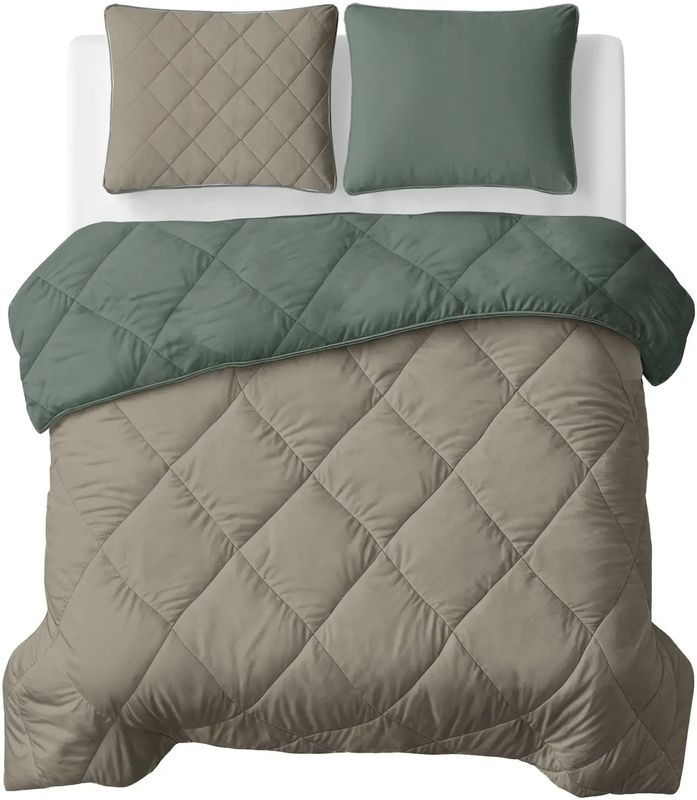 Sleeptime Lazy Dekbed Uni Groen/Taupe - Met Kussensloop/Kussenslopen - 240x200 - Groen;Taupe;