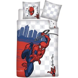 Spiderman - Dekbedovertrek, City - Eenpersoons - 140 x 200 cm - Katoen --140x200 + 1 kussensloop 65x65