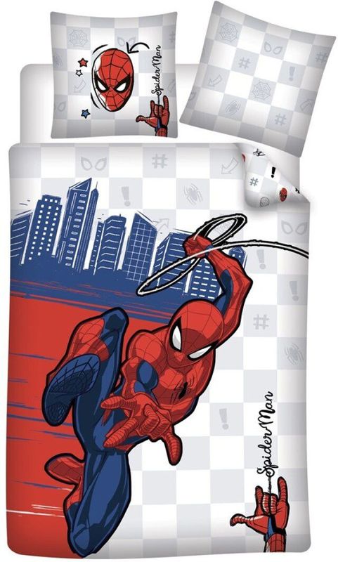 Spiderman - Dekbedovertrek, City - Eenpersoons - 140 x 200 cm - Katoen --140x200 + 1 kussensloop 65x65