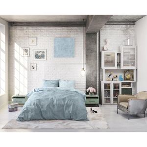 Sleeptime Flanel Twin Washed Cotton Dekbedovertrekset - Tweepersoons - 200 x 200/220 + 2 kussenslopen 60x70 - Blauw