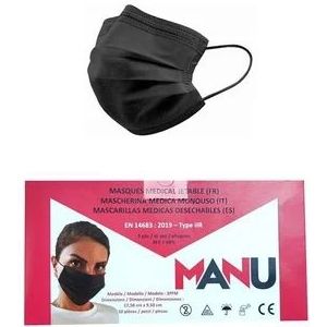 Manu Ultrasone Draad 3-laags chirurgisch gezichtsmasker 50 stuks - Zwart