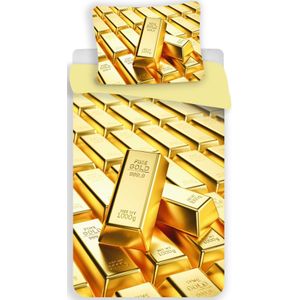 Goud Dekbedovertrek Gold Bars - (Let op - Met extra grote sloop 70x90cm) - Polyester - 140x200 + 1 kussensloop 70x90 - Geel
