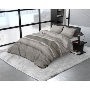 Sleeptime - Dekbedovertrek  FlanelStone Stripe Taupe --240x220 + 2 kussenslopen 60x70