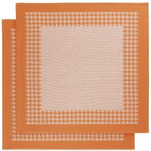 De Witte Lietaer Theedoek Pied de Poule, Oranje - 2 stuks - 65 x 65 cm - Katoen