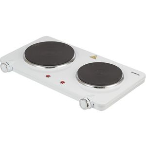 Inventum KP602W - Elektrische kookplaat - 2 kookzones - 15 en 18 cm - 750 en 1500 watt - Normale stekker - Wit