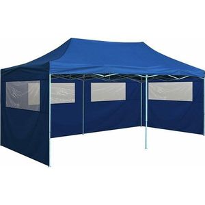 VidaXL Inklapbare Partytent 3x6m Staal Blauw + 4 Zijwanden