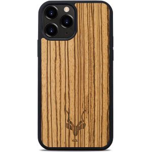 Kudu iPhone 14 Plus case - Houten backcover - Handgemaakt en afgewerkt met duurzaam TPU - Zebrano -