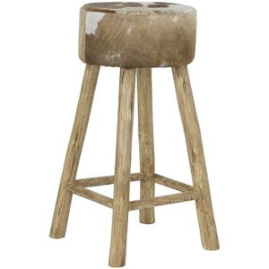 Kruk DKD Home Decor Wit Bruin Natuurlijk Leer Hout 42 x 42 x 77 cm