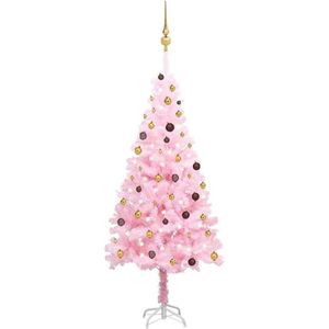 VidaXL Kunstkerstboom met verlichting en kerstballen 210 cm PVC roze