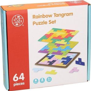 Houten Tangram Puzzel Regenboog Set, 64dlg.