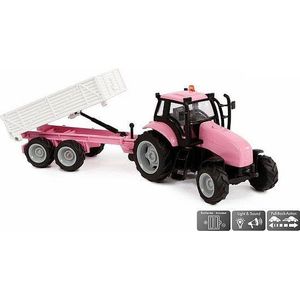 Kids Globe Die-cast Tactor met Aanhanger - Roze