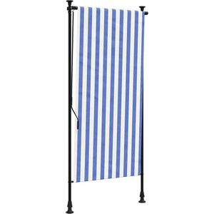 vidaXL - Rolgordijn - voor - buiten - 120x270 - cm - stof - en - staal - blauw - en - wit