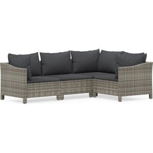 VidaXL 4-Delige Loungeset met Kussens - Poly Rattan Grijs