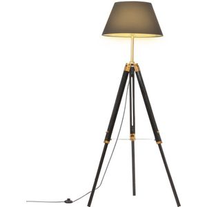 Vloerlamp driepoot 141 cm massief teakhout zwart en goudkleurig