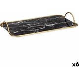 Dienblad Marmer Zwart Gouden Metaal Glas 35 x 4,5 x 20 cm (6 Stuks)