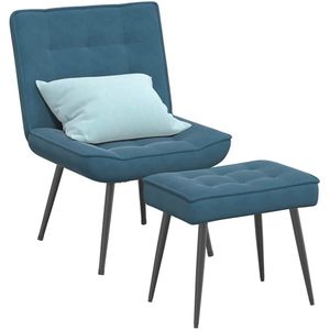 Relaxstoel met voetenbank fluweel blauw