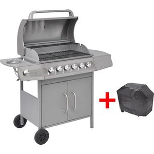 vidaXL Gasbarbecue 6+1 kookzone zilver