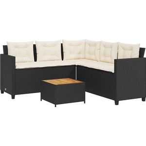 vidaXL - Tuinbank - met - tafel - en - kussens - L-vormig - poly - rattan - zwart