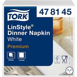 Dinnerservetten Tork Premium LinStyle® 1/8 gevouwen 1-laags 50 st wit 478145