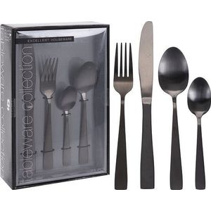 Excellent Houseware Bestekset zwart - 4 personen - 16 delige set