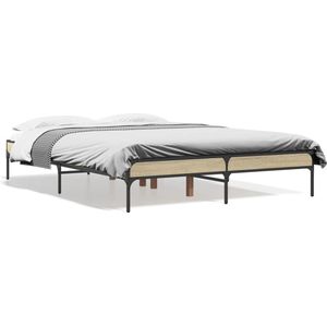 vidaXL - Bedframe - bewerkt - hout - metaal - sonoma - eikenkleurig - 120x190 - cm