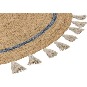 OBAKOY - Laagpolig vloerkleed - Beige/Blauw - ø 140 cm - Jute