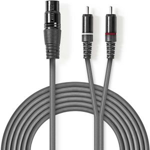XLR-Audiokabel | XLR 3-pins female - 2x RCA male | 3,0 m | Grijs Nedis