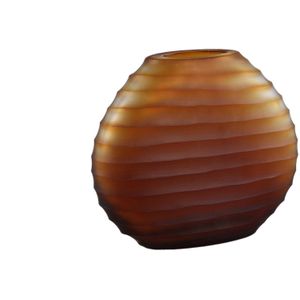 PTMD Lavanya Brown Carved Glass Oval Vase Ribbed S