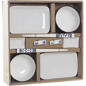 10-delige sushi serveer set voor 2 personen wit/blauw - Sushi eetset servies