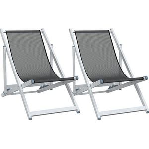 vidaXL - Strandstoelen - inklapbaar - 2 - st - aluminium - en - textileen - grijs