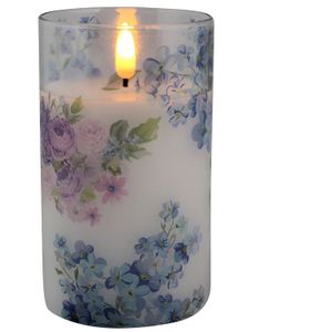 Magic Flame - LED kaars in glas bloem 12,5cm blauw