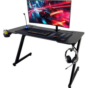 Qware Gaming - Reno - Gaming Bureau - 120cm - Game desk - Gaming Tafel - Kabelmanagement - Carbon Fiber Afgewerkt Tafelblad - Zwart