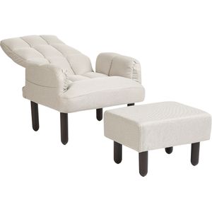 Beliani OLAND - Fauteuil met hocker - Beige - Linnen