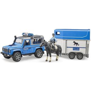 Bruder 2588 Land Rover Defender Politievoertui - Paardentraile - Paard + Politieagent