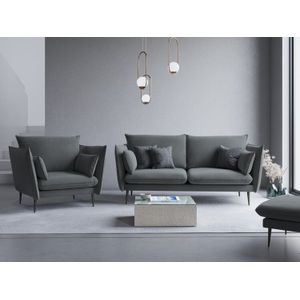 Micadoni  Fluwelen fauteuil "Agate"  1 zits - Donker grijs / Zwart