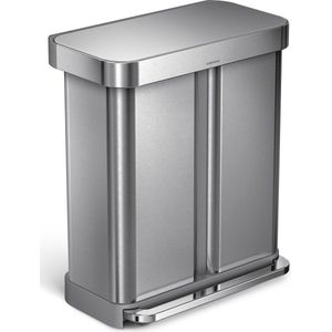 Simplehuman Rectangular - Prullenbak - 58 Liter Inhoud - Met 2 Compartimenten - Zilver