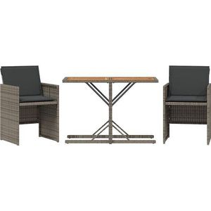 vidaXL - 3-delige - Bistroset - met - kussens - poly - rattan - grijs