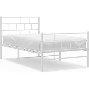 vidaXL - Bedframe - met - hoofd- - en - voeteneinde - metaal - wit - 90x190 - cm