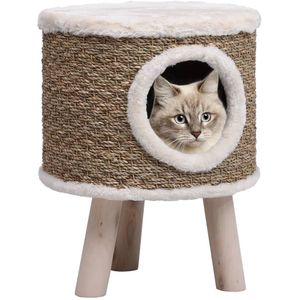 Kattenhuis met houten poten 41 cm zeegras