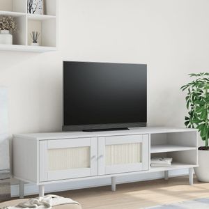 Tv-meubel SENJA 158x40x49 cm rattan-look massief grenenhout wit