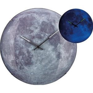 Wandklok NeXtime dia. 35 cm, bol glas, 'blauw Moon dome' NE-3164