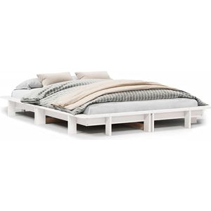 vidaXL - Bedframe - zonder - matras - massief - grenenhout - wit - 120x190 - cm