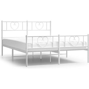 vidaXL - Bedframe - met - hoofd- - en - voeteneinde - metaal - wit - 140x190 - cm