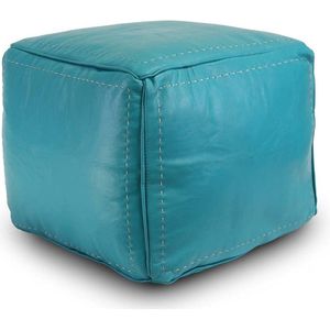 Safaary - Poef Leer Turquoise Vierkant - 45x45 CM