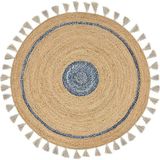 OBAKOY - Laagpolig vloerkleed - Beige/Blauw - ø 140 cm - Jute