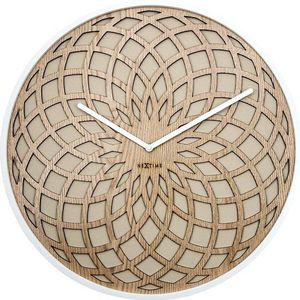 Wandklok NeXtime dia. 50 cm, hout & stof, beige, 'Sun Big' NE-3149BE