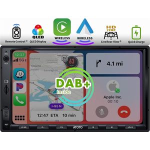 ATOTO F7XE 7 inch Dubbel Din Auto Stereo met DAB/DAB+, Draadloze CarPlay & Draadloze Android Auto, Spiegel Link, Bluetooth, HD LRV, QLED Display, Snelle Oplaadfunctie