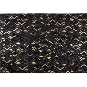 DEVELI - Laagpolig vloerkleed - Zwart - 140 x 200 cm - Koeienhuid leer