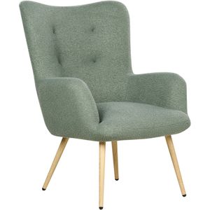 Beliani VEJLE II - Fauteuil met hocker - Lichtgroen - Bouclé