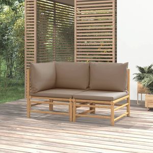 vidaXL - 2-delige - Loungeset - met - kussens - bamboe - taupe